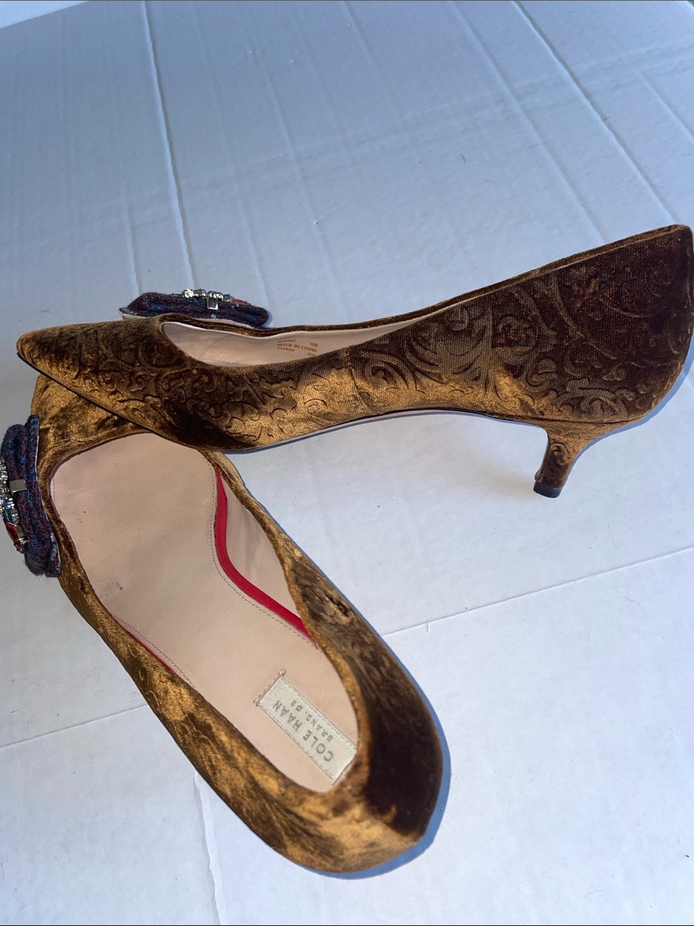 Cole Haan Brown Velvet Pointed-Toe Embellished Heels - Picture 7 of 9